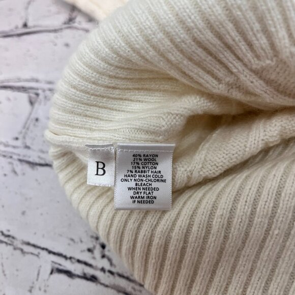 LOFT cream v-neck wool Rabbit Hair blend cable knit sweater Small - Picture 6 of 8